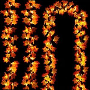 3 Pack 30ft Fall Garland‎ with Timer, 60 LED Leaf Lights, Battery Operated